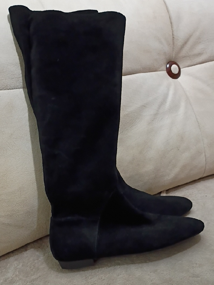 Delman Black Suede Knee-High Boots With Pointed Toe